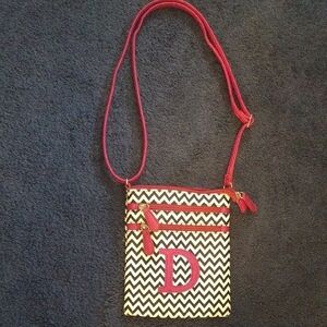 Chevron Crossbody Bag with Red Accents